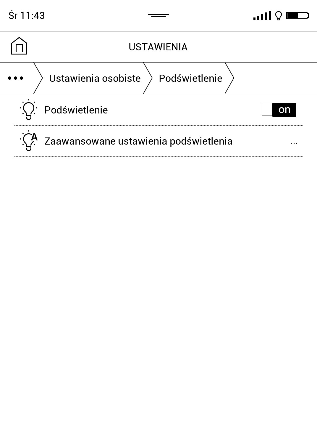 ustawienia podświetlenia Pocketbook