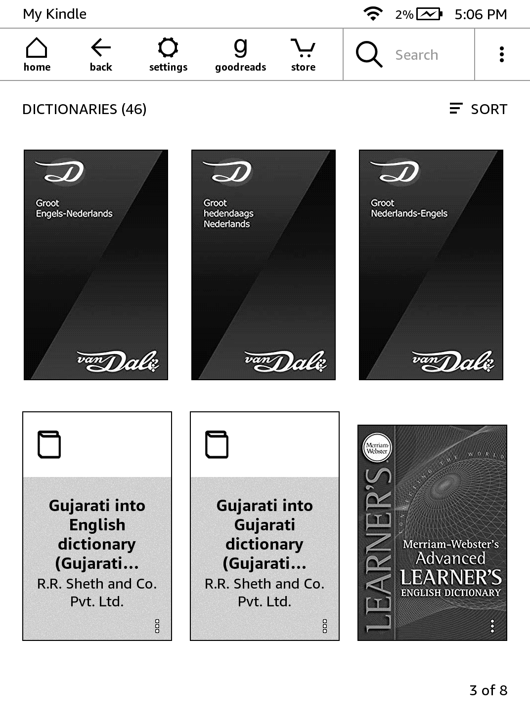wybór słowników na kindle - zrzut ekranu