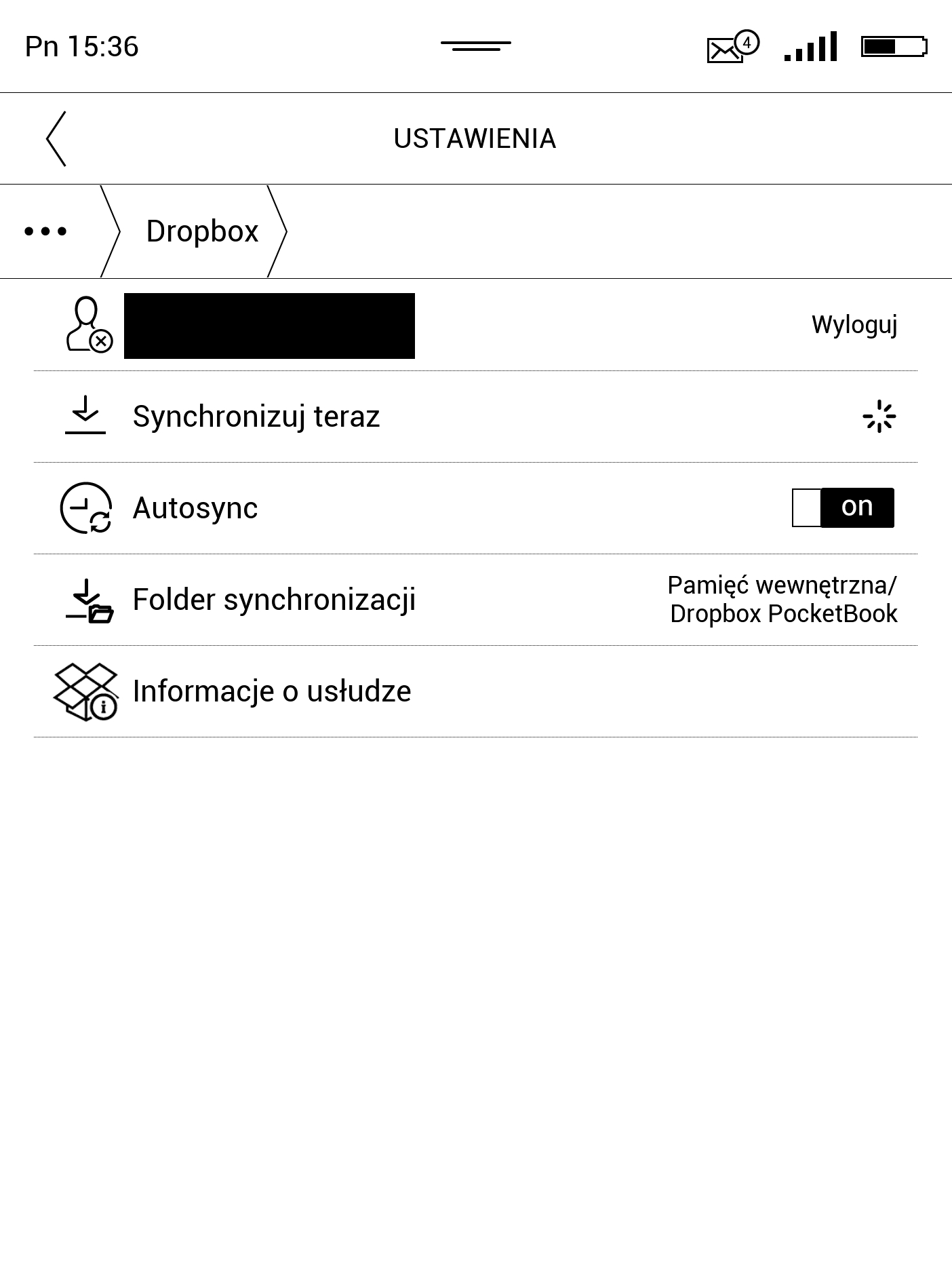 Synchronizacja treści z Dropboxa na czytniku PocketBook