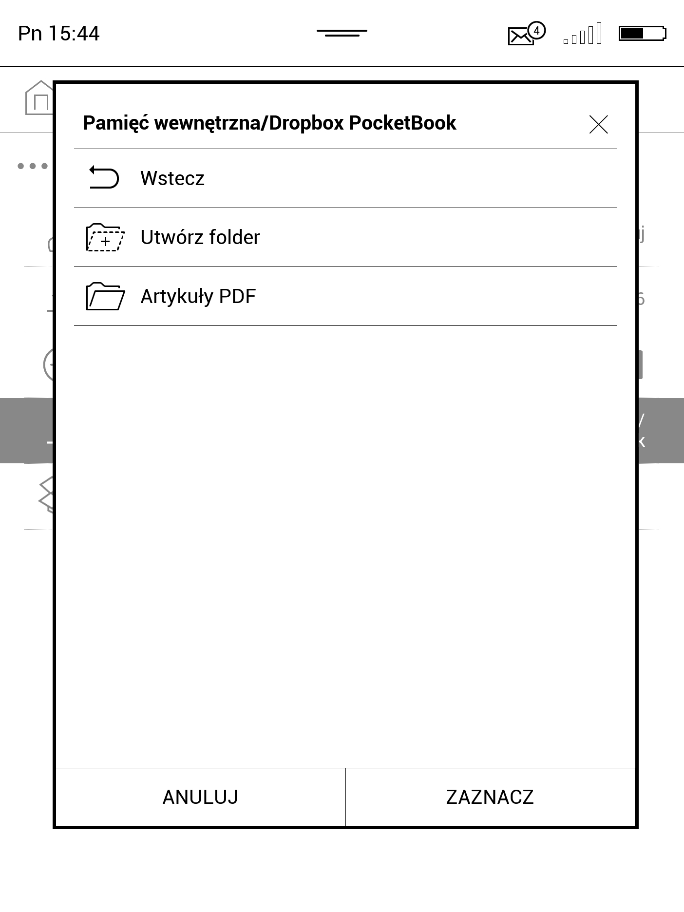 Wybranie folderu pobierania danych z Dropboxa