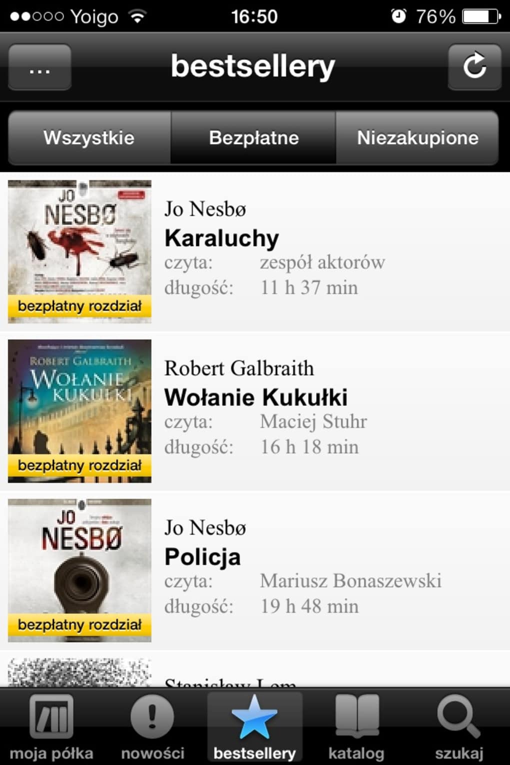 Audioteka na iPhonie - lista książek