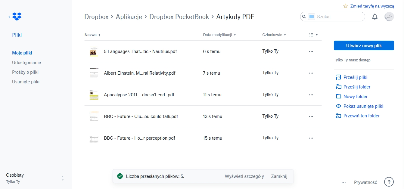 Zarządzanie plikami na Dropboxie z poziomu komputera