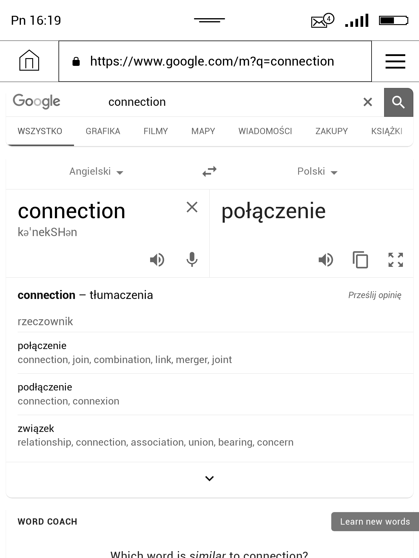 Tłumaczenie nieznanego słowa w wyszukiwarce Google