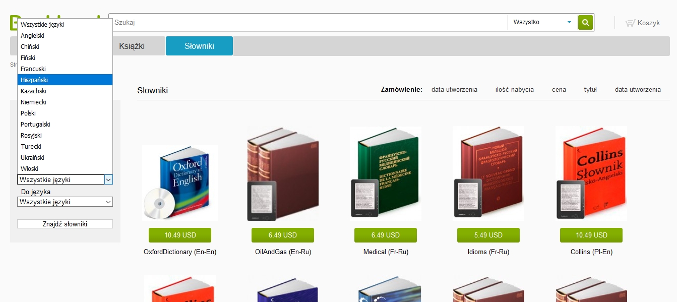 Bookland.com – dostępne języki interaktywnych słowników