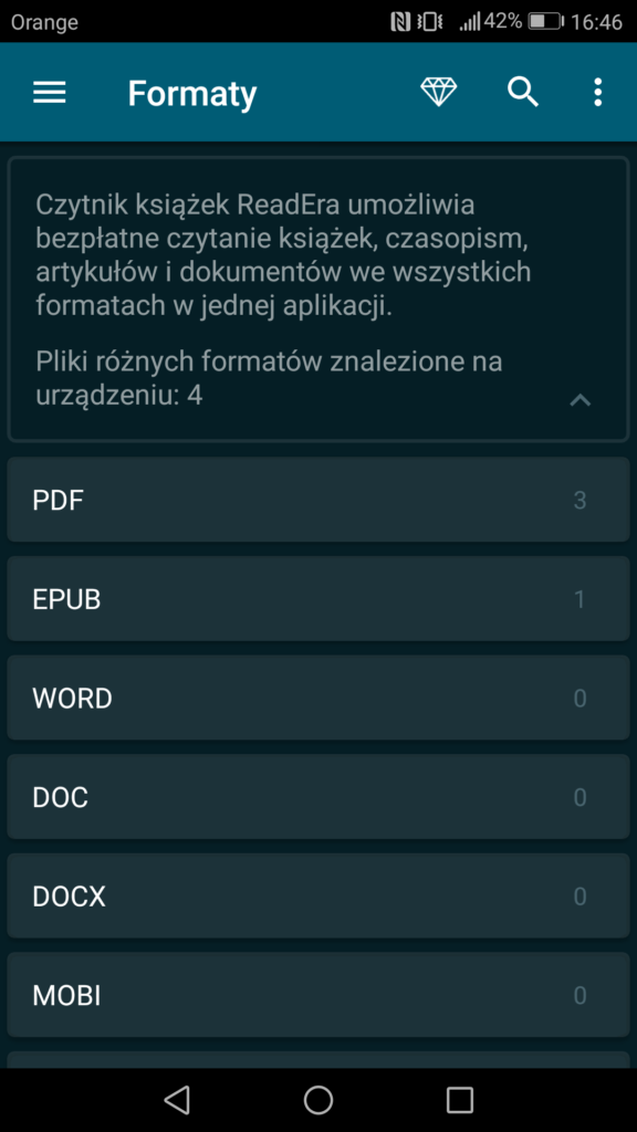 ReadEra umożliwia obsługę wszystkich najpopularniejszych formatów tekstowych