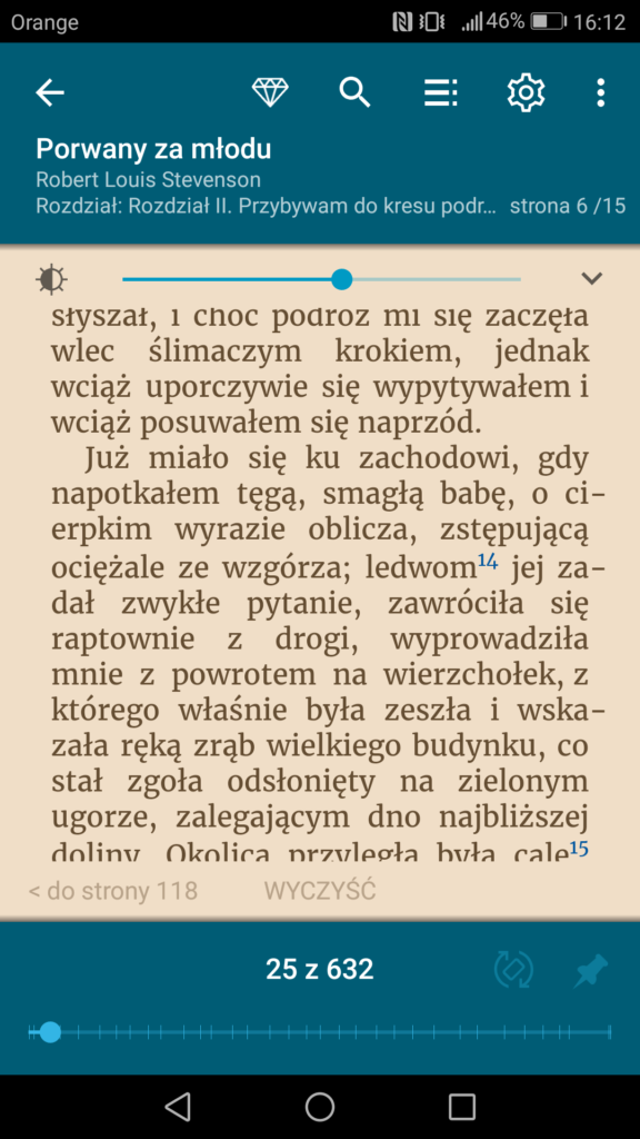 Górny i dolny pasek menu (poruszanie się po treści ebooka)