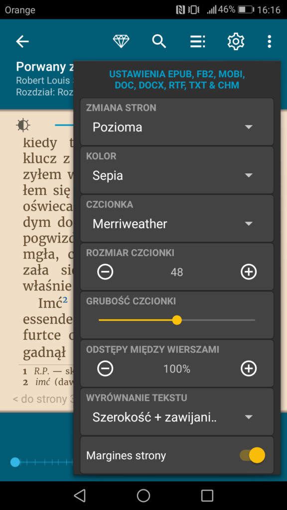 Personalizacja ustawień wyświetlania tekstu w aplikacji ReadEra