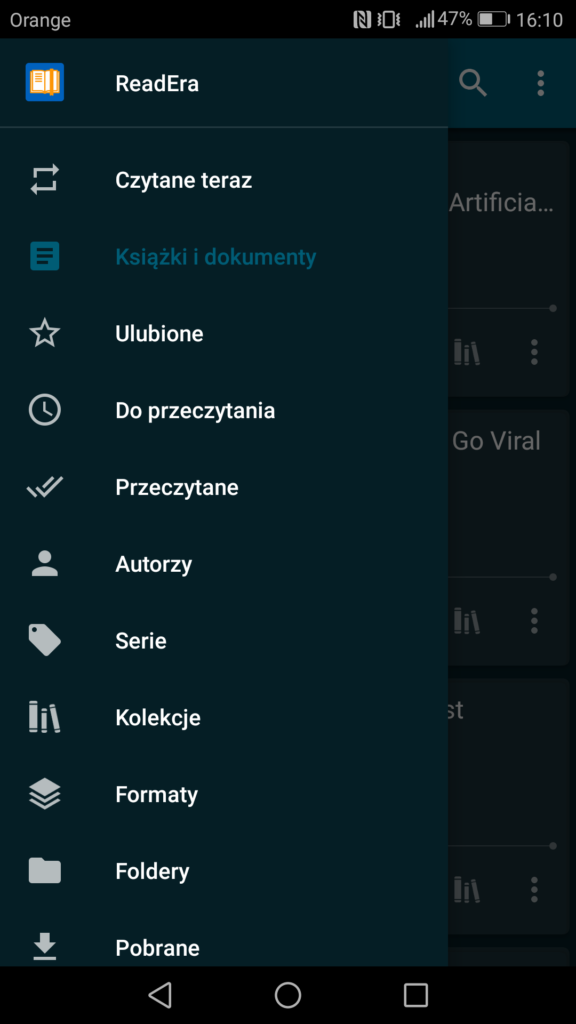 Główny pasek podstawowych opcji w menu głównym aplikacji