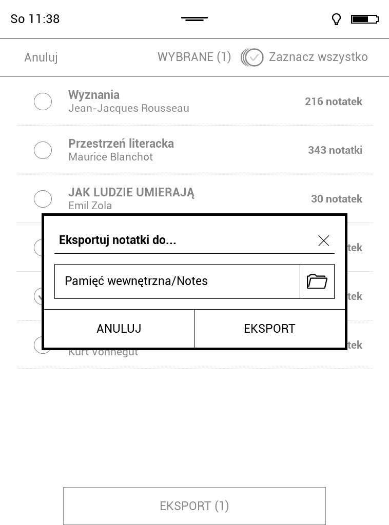 Wybór katalogu do zapisu wyeksportowanych notatek