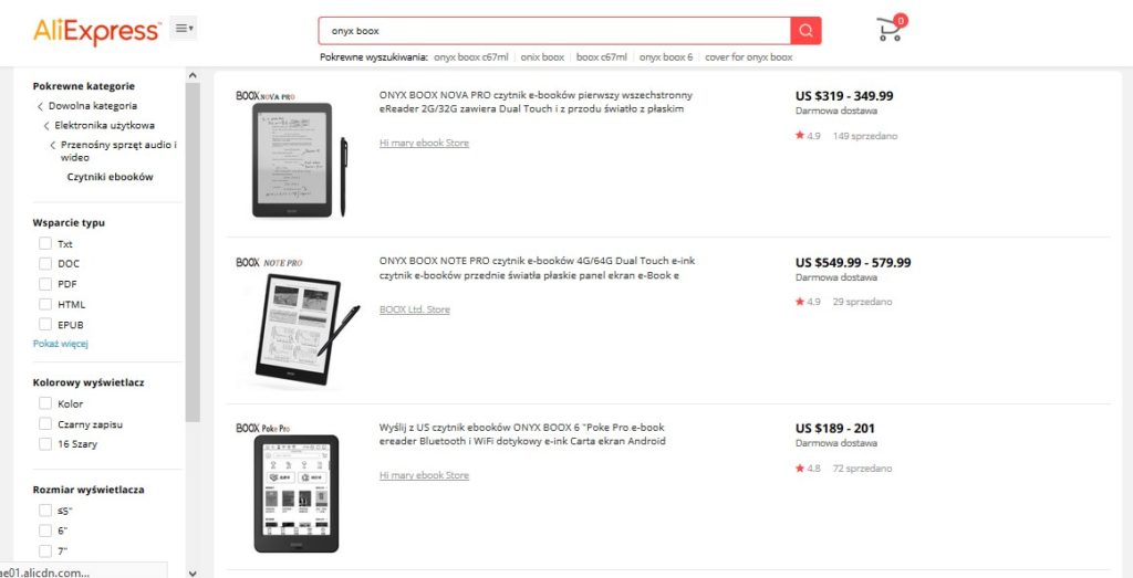 Czytniki ebooków do kupienia na stronie AliExpress.com