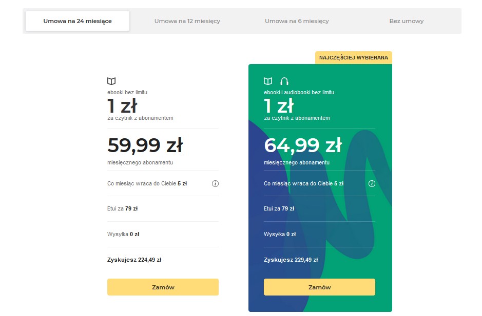 Opcje abonamentu na 24 miesiące w Legimi