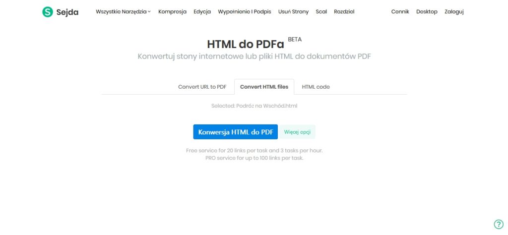 Narzędzie online do konwersji pliku HTML na plik PDF