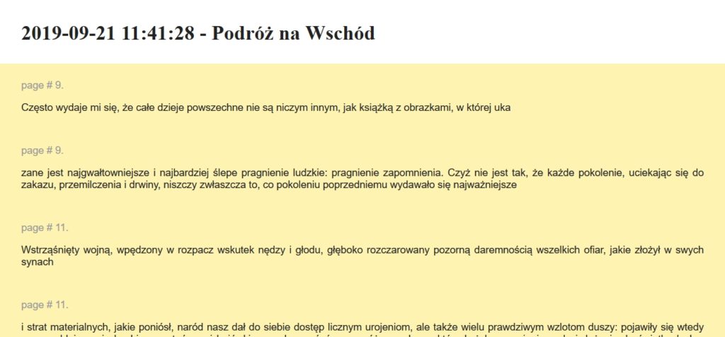 Podgląd wyeksportowanych notatek w przeglądarce internetowej