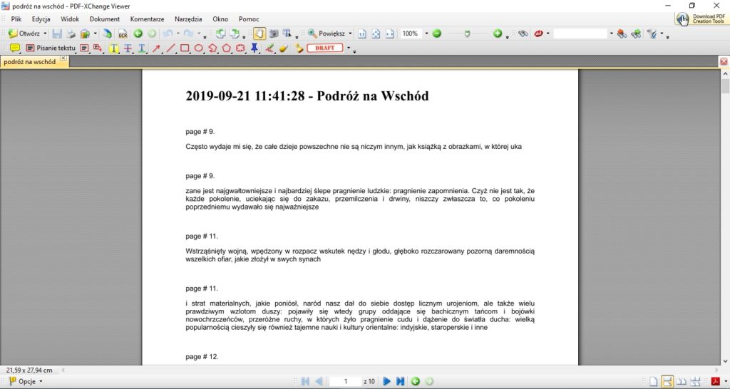 Wyeksportowane z czytnika PocketBook notatki w formie pliku PDF