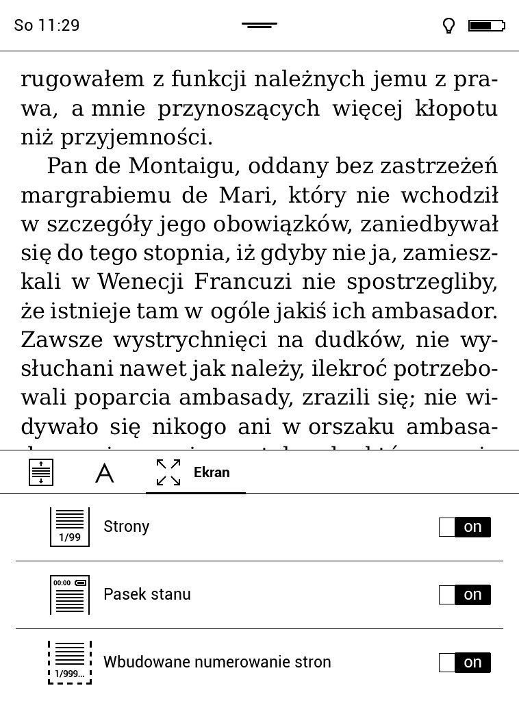 Jak włączyć pasek stanu na czytniku PocketBook?
