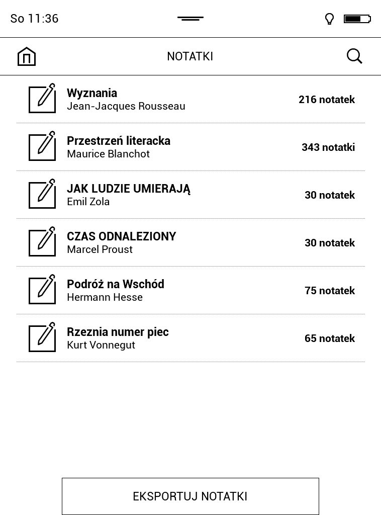 Eksportowanie notatek do pliku na czytniku ebooków