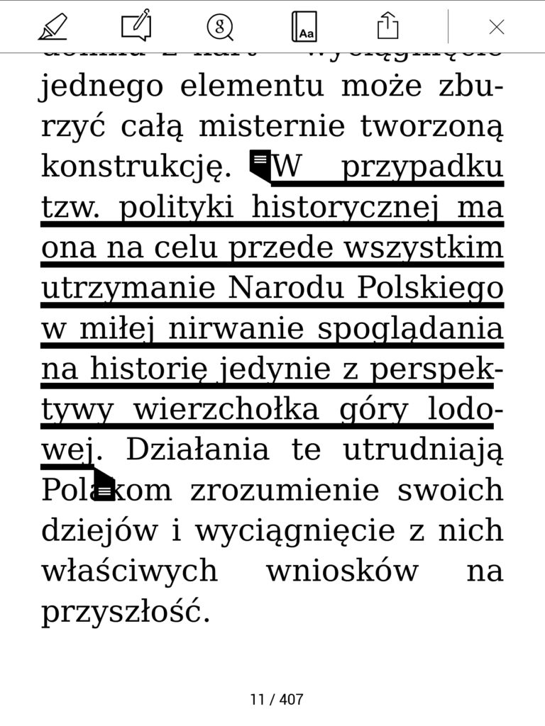 Podkreślanie fragmentów tekstu na czytniku ebooków
