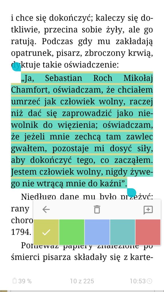 Podkreślanie tekstu w aplikacji eReader Prestigio