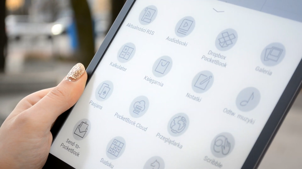 Podgląd menu z aplikacjami na PocketBooku InkPad X
