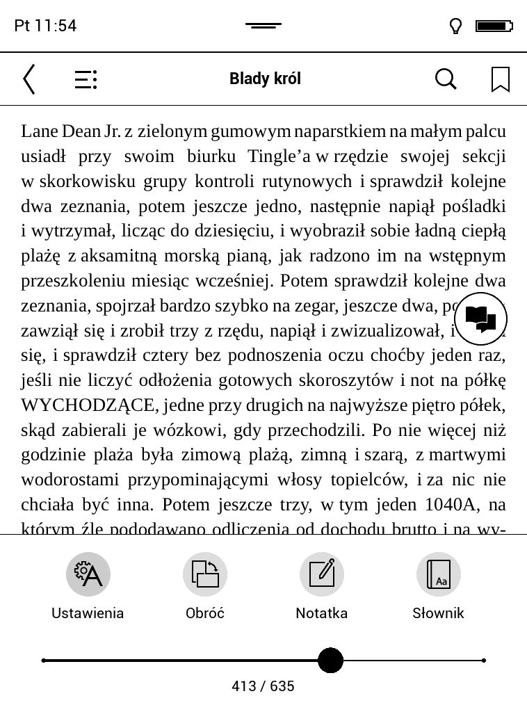 Otwieranie górnego i dolnego menu na czytniku PocketBook