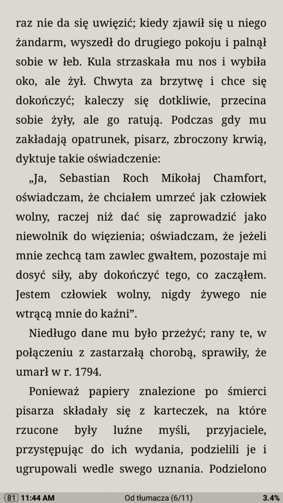 Domyślny podgląd ebooka w aplikacji Moon+ Reader