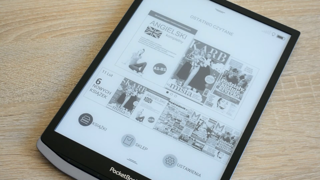 Podgląd głównego menu na czytniku PocketBook InkPad X