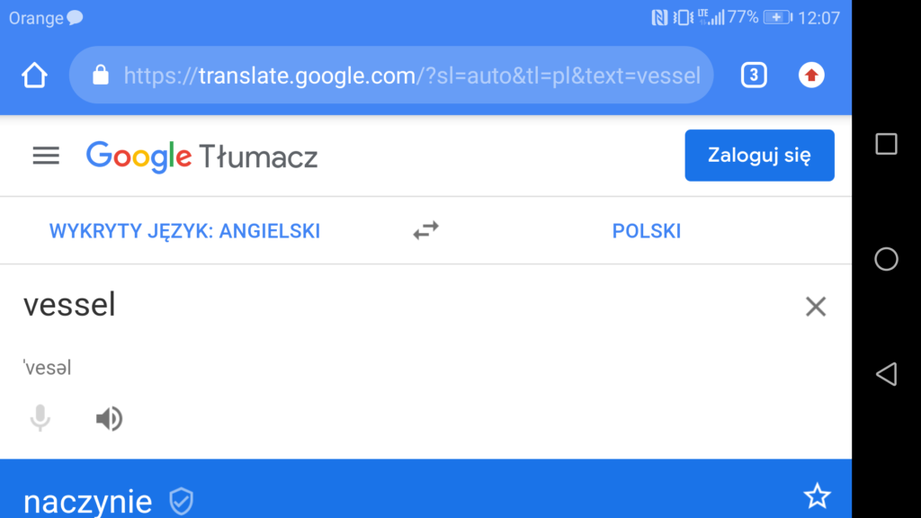 Tłumaczenie słowa w Google Translatorze w aplikacji Moon+ Reader