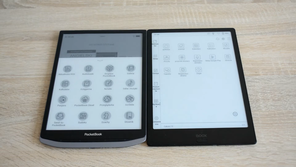 Główne menu na PocketBooku InkPad X i Onyx Boox Note 2