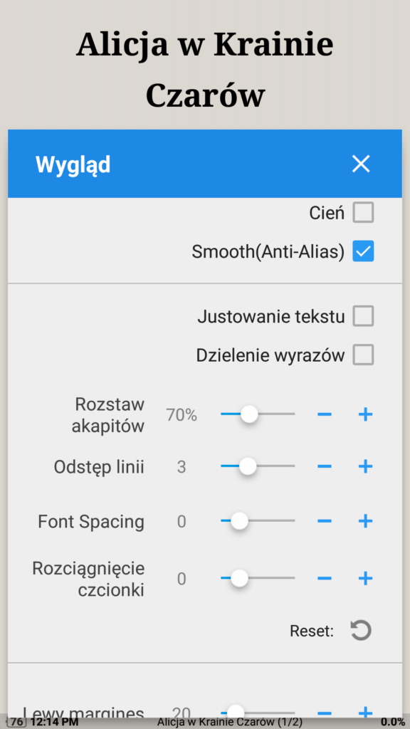 Personalizacja ustawień czytania w aplikacji Moon+ Reader