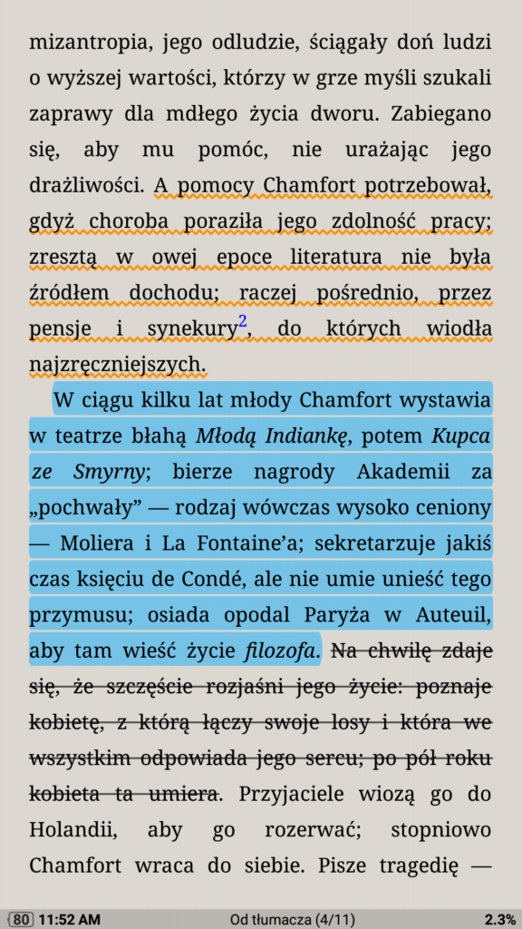 Oznaczanie fragmentów tekstu w aplikacji Moon+ Reader