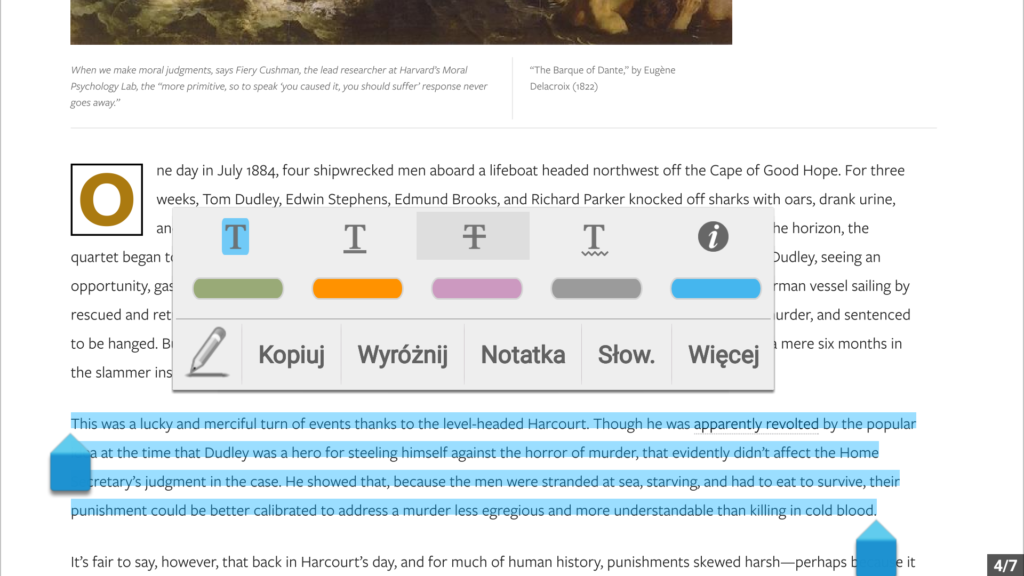 Podkreślanie fragmentów pliku PDF w aplikacji Moon+ Reader
