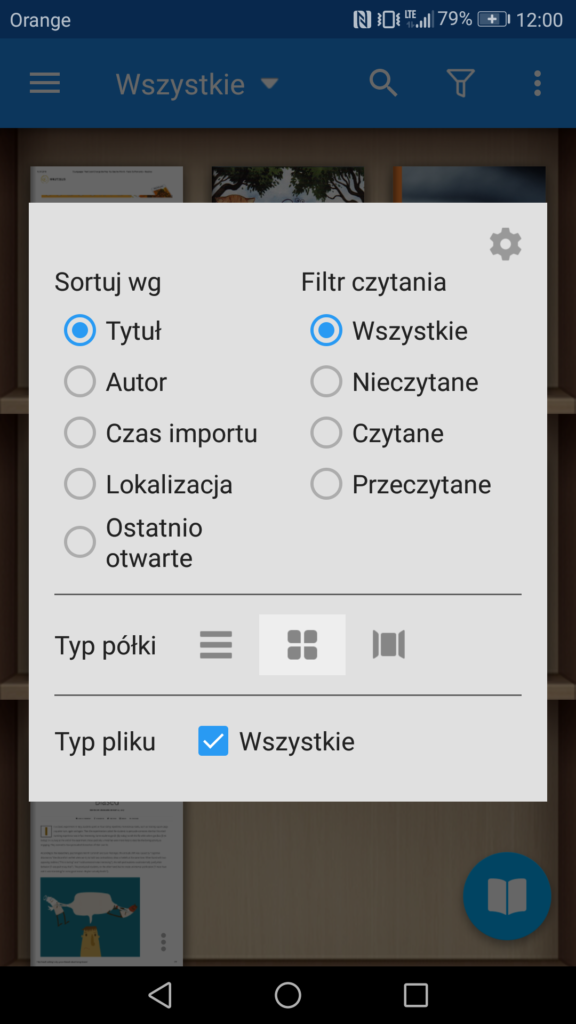 Sortowanie plików tekstowych w aplikacji Moon+ Reader