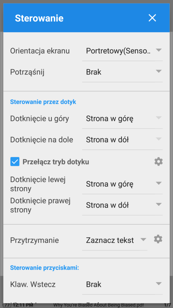 Personalizacja ustawień czytania w aplikacji Moon+ Reader 