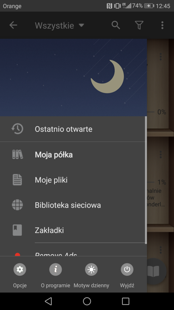 Tryb nocny w aplikacji Moon+ Reader