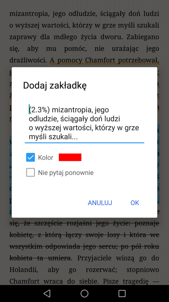 Dodawanie zakładek w aplikacji Moon+ Reader