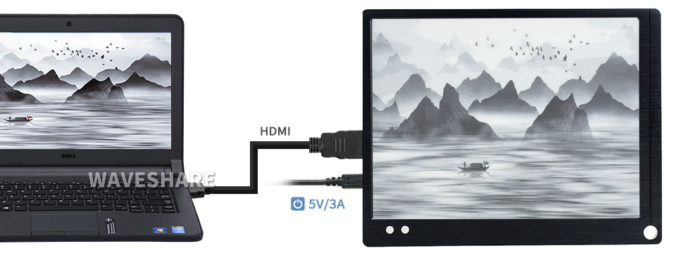 Łączenie monitora E Ink Waveshare z komputerem za pomocą kabla HDMI
