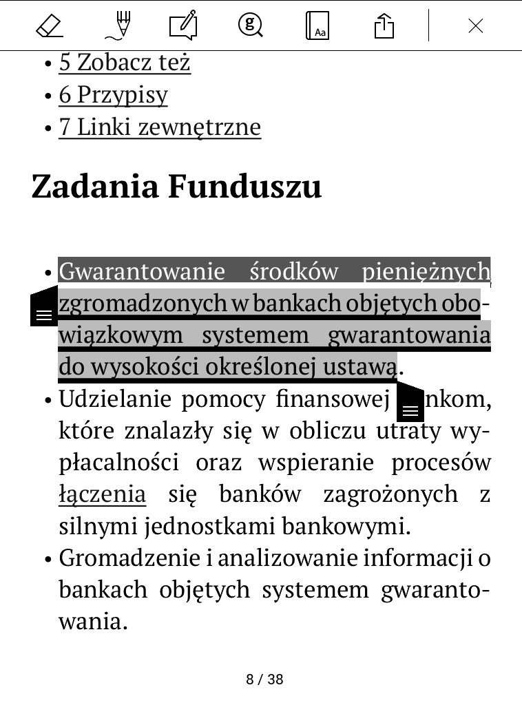 Podkreślanie fragmentów wygenerowanego ebooka na czytniku ebooków