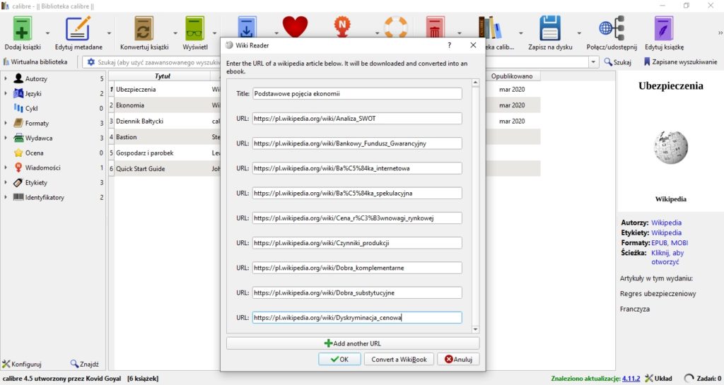 Tworzenie ebooka z artykułów na Wikipedii