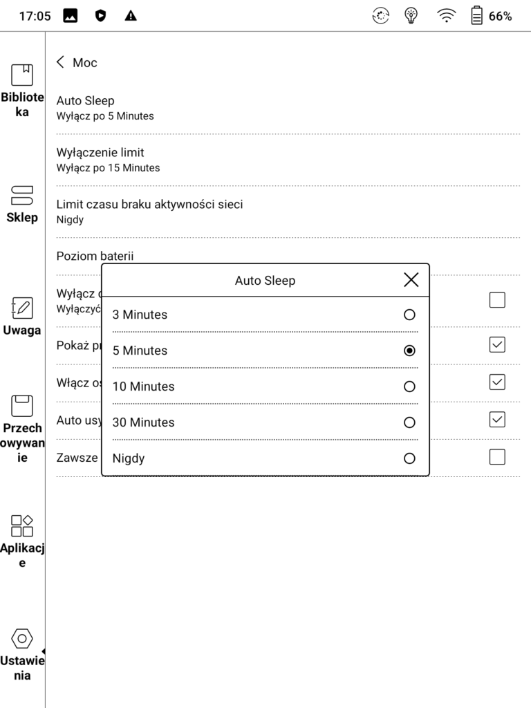 Ustawianie czasu wygaszania ekranu na czytniku Onyx Boox