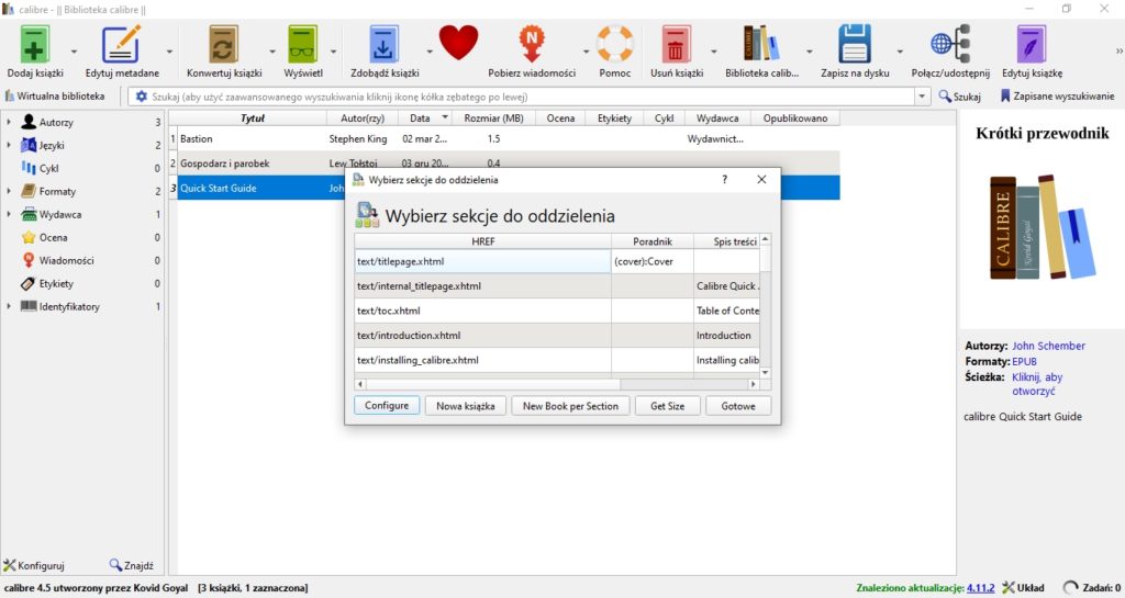 Dzielenie ebooków w programie Calibre