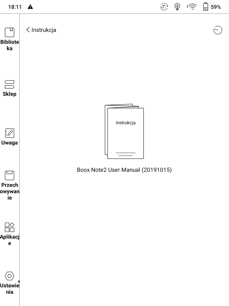 Pobieranie instrukcji obsługi na czytniku Onyx Boox