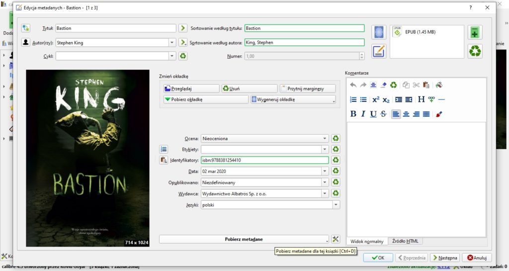 Edytowanie metadanych ebooków w programie Calibre