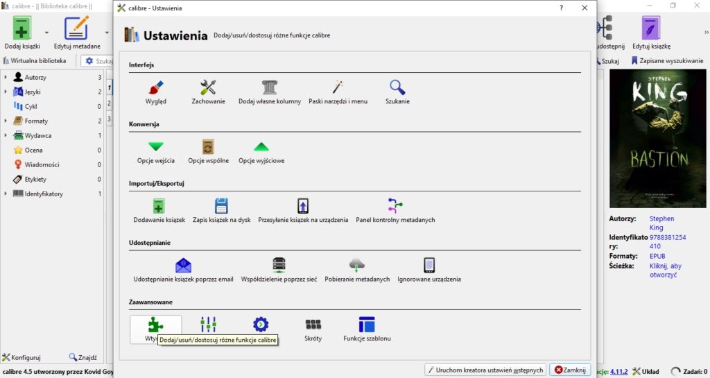 Pobieranie nowych wtyczek w programie Calibre