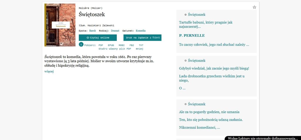 "Świętoszek" Moliera do pobrania w kilku różnych formatach