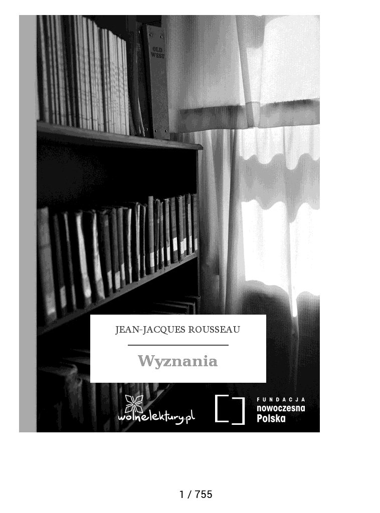 Okładka "Wyznań" Rousseau na czytniku ebooków