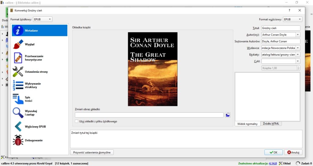 Konwertowanie ebooka w programie Calibre