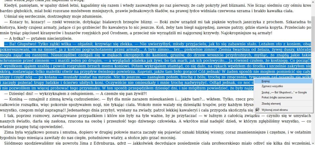 Kopiowanie fragmentu ebooka w przeglądarce internetowej