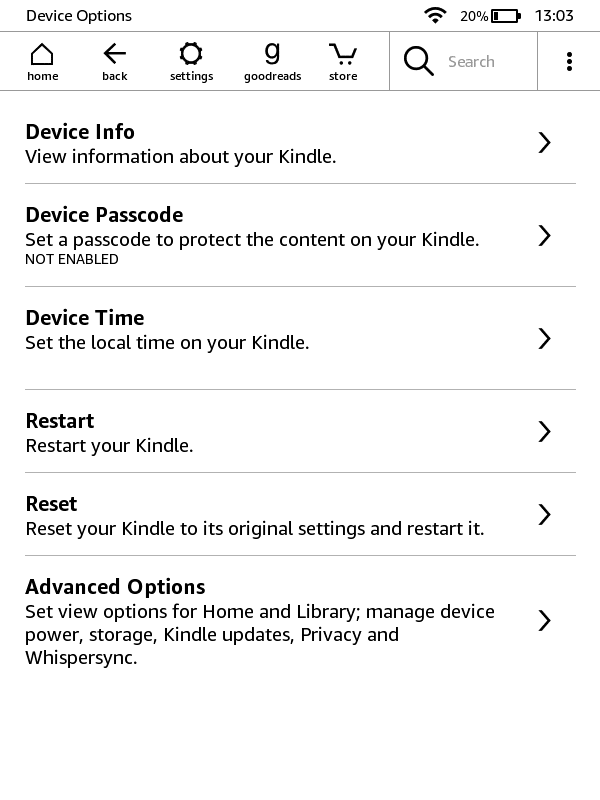 Ustawienia urządzenia na czytniku Kindle
