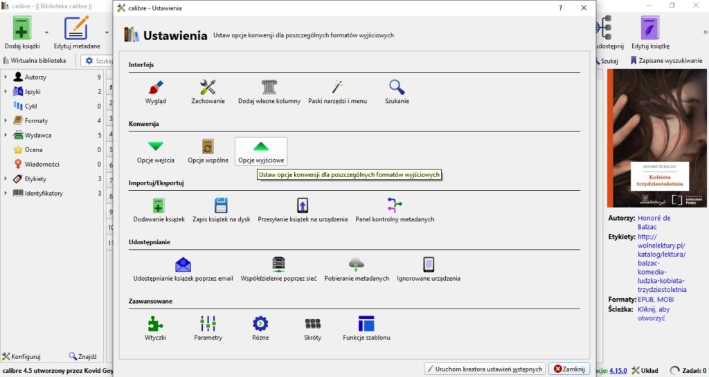 Ustawienia konwersji ebooków w Calibre