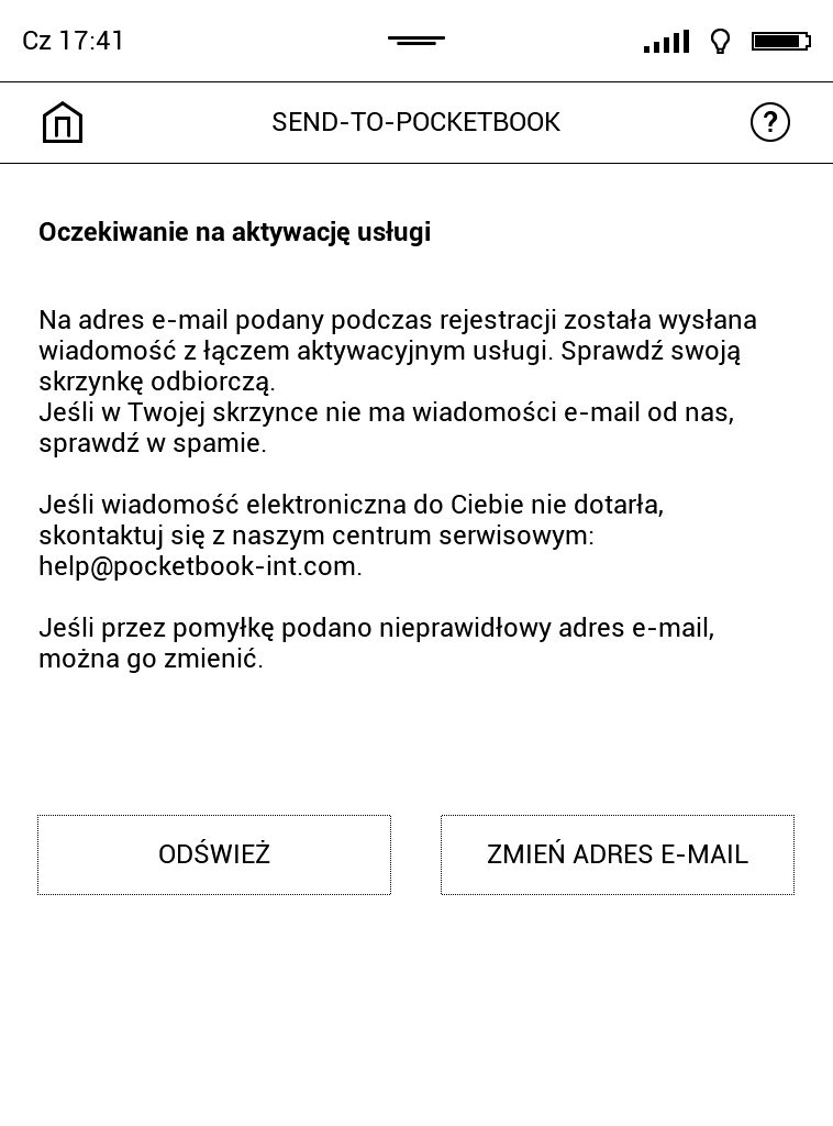 Aktywacja usługi Send-to-PocketBook